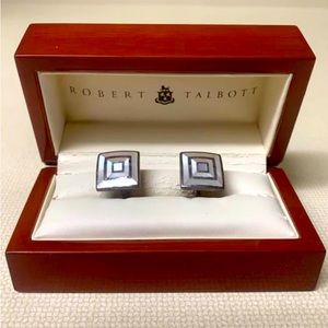 New Vintage Robert Talbott Sterling Silver/Mother Of Pearl Cufflinks
